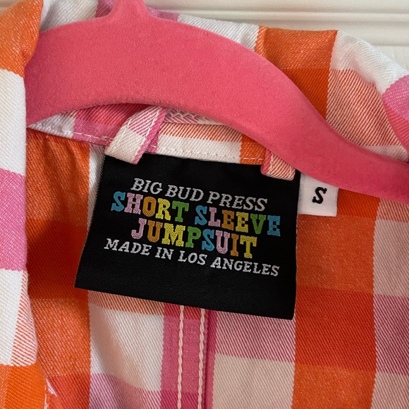 big bud press short sleeve jumpsuit orange-pink plaid - Picture 4 of 4